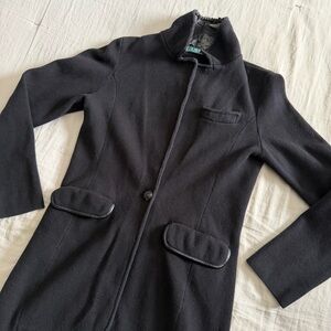 Lauren Ralph Lauren Long Coat Women’s XS Faux Leather Collar Black Cotton